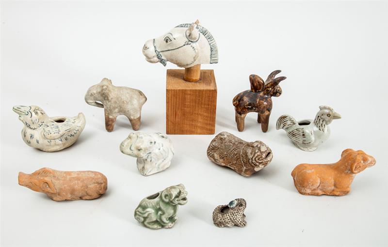 Appraisal: GROUP OF TEN POTTERY AND PORCELAIN ANIMAL FIGURES AND A