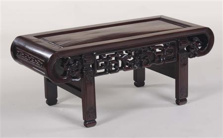 Appraisal: A Chinese rosewood low table the panelled top with scroll