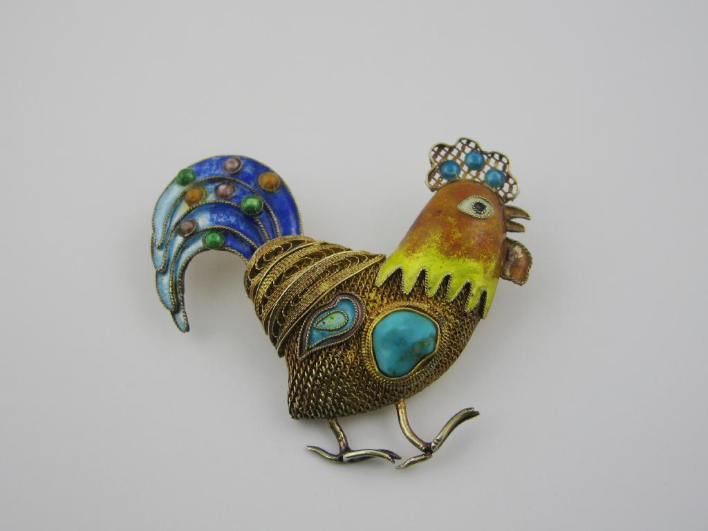 Appraisal: A Continental enamelled Cockerel Brooch stamped