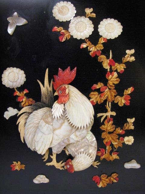 Appraisal: Chinese collage with carved Mother of Pearl and ivory pieces