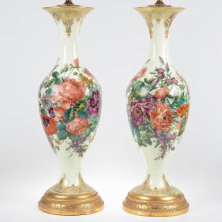 Appraisal: Nice pair large French opaline glass vase lamps th c