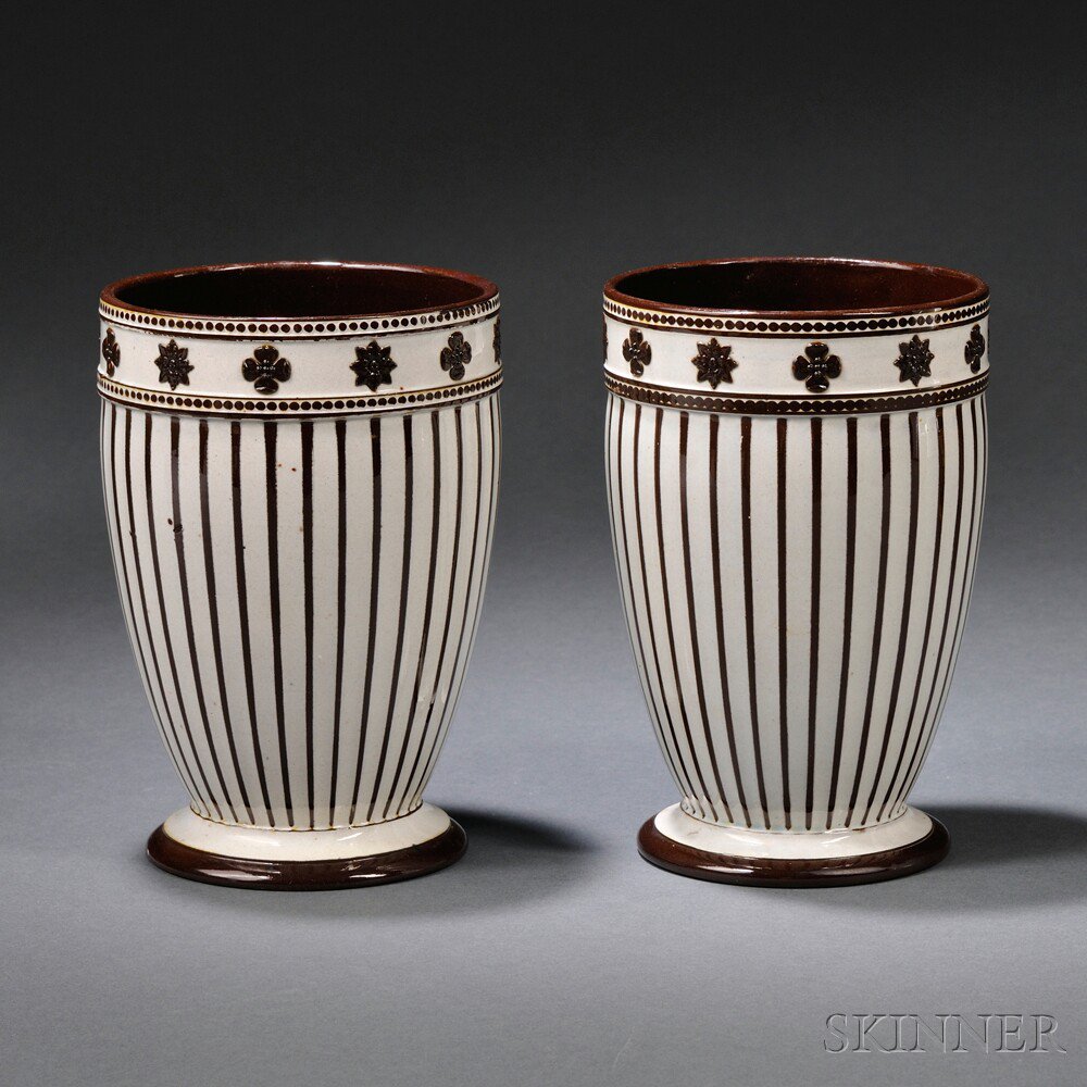 Appraisal: Pair of Wedgwood Slip-decorated White Terra-cotta Stoneware Vases England late