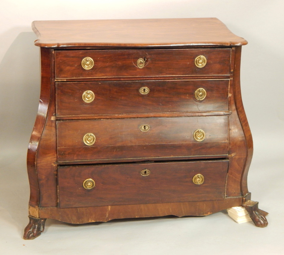 Appraisal: A late th early thC Dutch mahogany bombe shaped commode