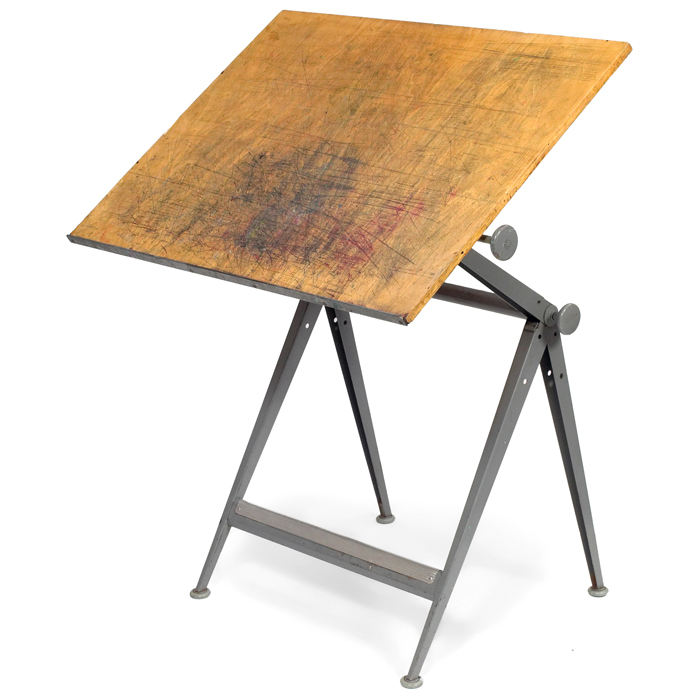 Appraisal: Friso Kramer drafting table the Netherlands s adjustable gray enameled