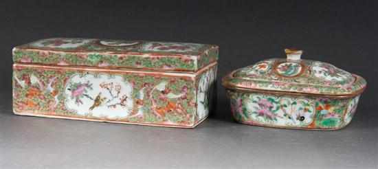 Appraisal: Chinese Export Rose Canton porcelain brush box and similar soap