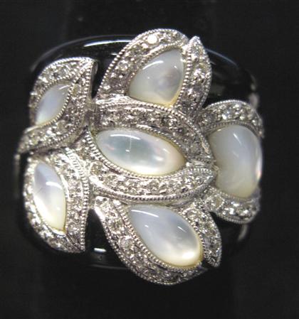 Appraisal: karat white gold onyx moonstone and diamond ring th century