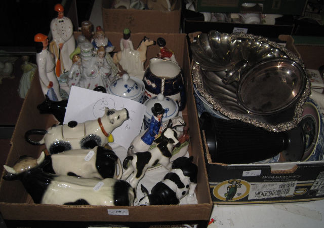 Appraisal: Two Trays of Various Pottery to include Moorland Pottery Cow