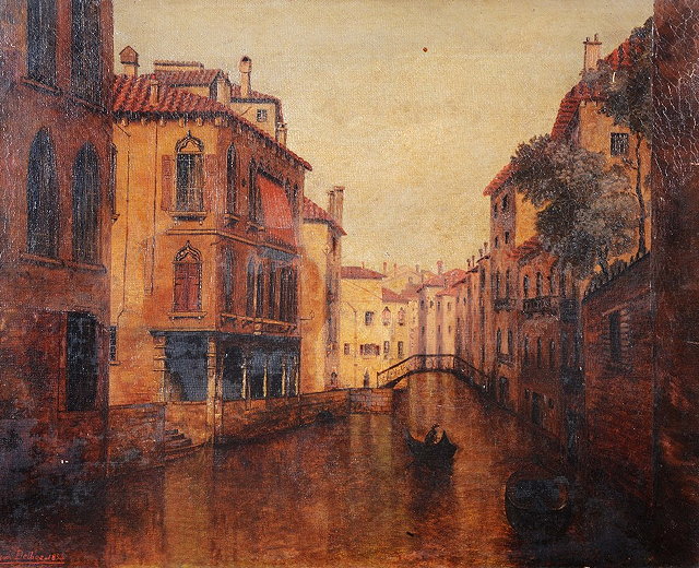 Appraisal: LEON DELBOS TH CENTURY A Venetian side canal with gondola