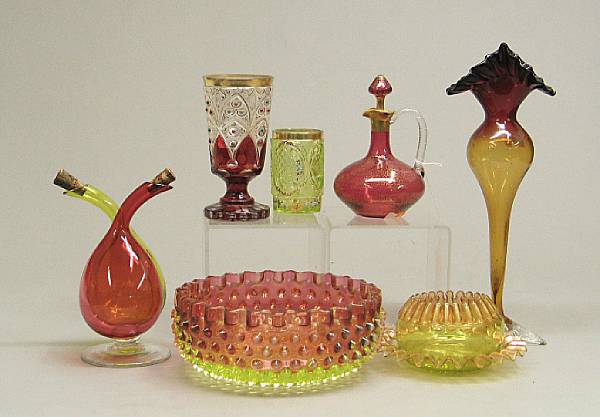 Appraisal: Seven pieces of art glass late th century Comprising amberina