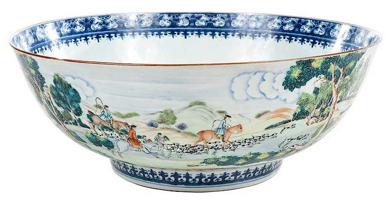 Appraisal: Fine Chinese Export Hunt Scene Punch Bowl th century large