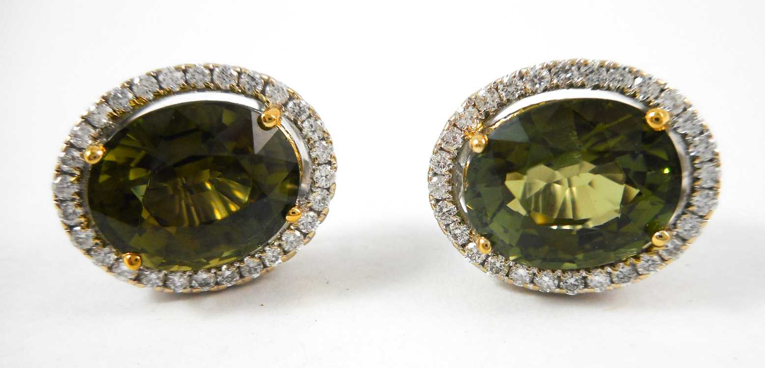 Appraisal: PAIR OF GREEN TOURMALINE AND DIAMOND STUD EARRINGS each k