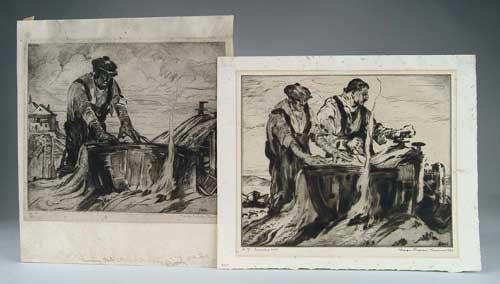 Appraisal: GEORGE PEARSE ENNIS American - TWO ETCHINGS PREPARING NETS AND