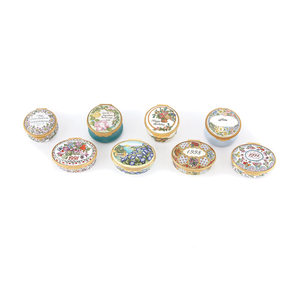 Appraisal: Group of Eight Halcyon Days Enameled Boxes