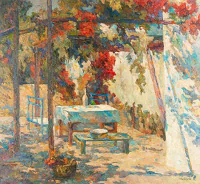 Appraisal: Raissa Ivanovna Lebedeva Sunlit Garden Terrace signed in cyrillic and