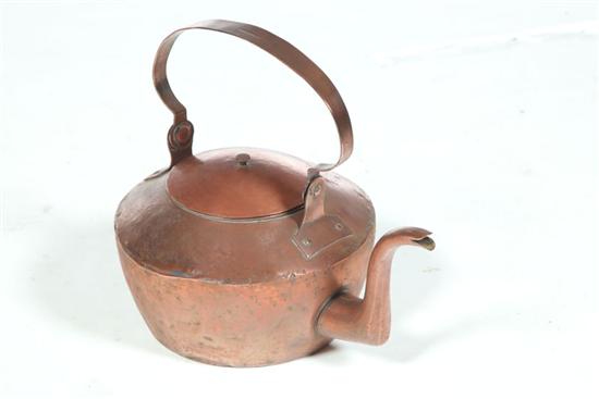 Appraisal: SIGNED COPPER KETTLE American mid th century Dovetailed construction with