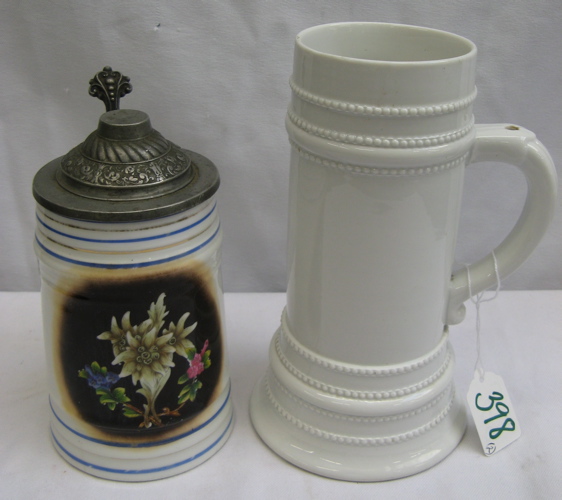 Appraisal: TWO GERMAN PORCELAIN BEER STEINS One a L size in