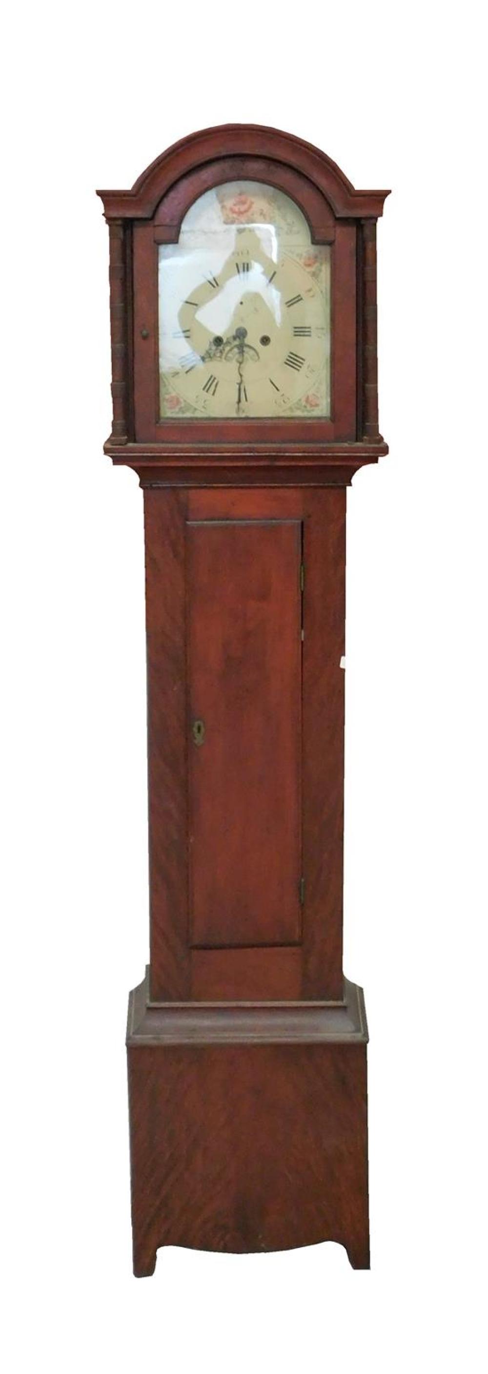 Appraisal: CLOCK Tall case clock American c unsigned simple red stained