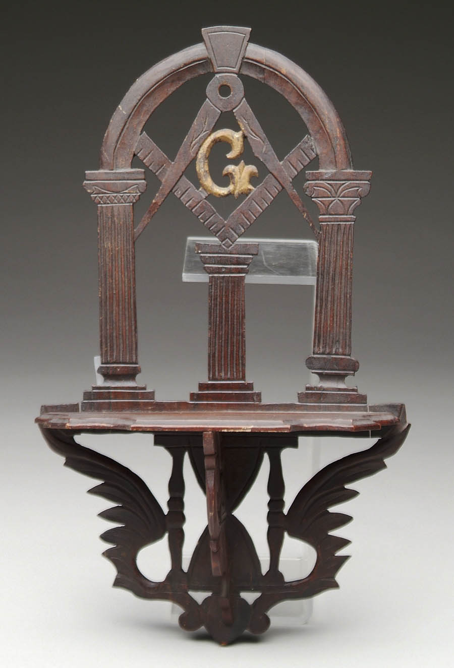 Appraisal: SMALL LONG CARVED MASONIC WALL SHELF Probably late th Century