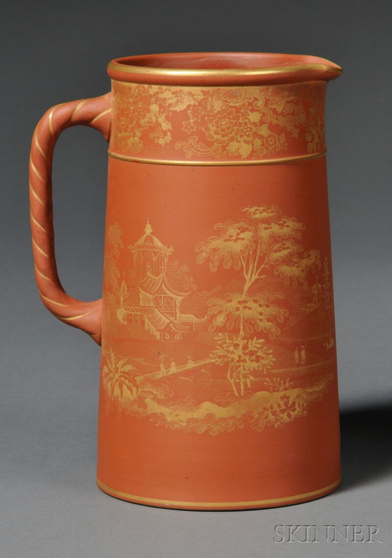 Appraisal: Wedgwood Rosso Antico Tall Jug England late th century gilt