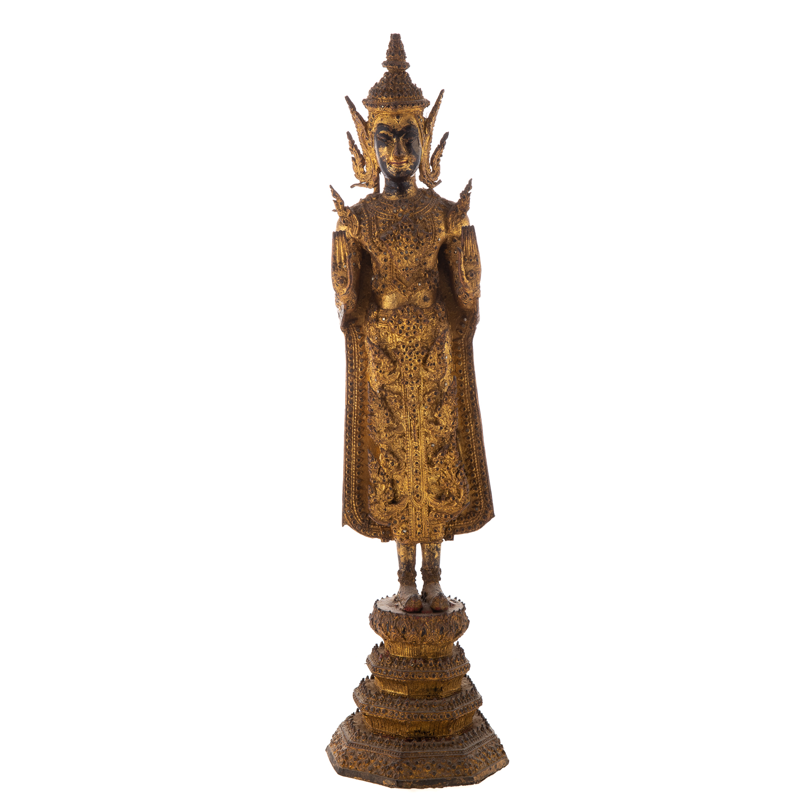 Appraisal: THAI GILT BRONZE STANDING BODHISATTVA th century figure in elaborate