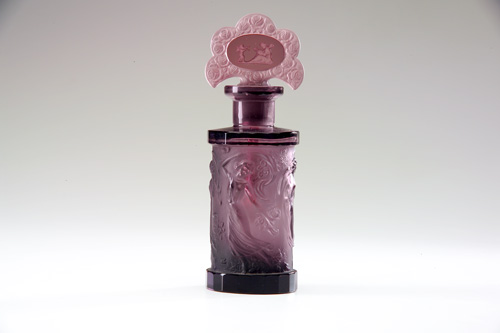 Appraisal: HOFFMAN Perfume bottle in frosted purple crystal with dauber 's