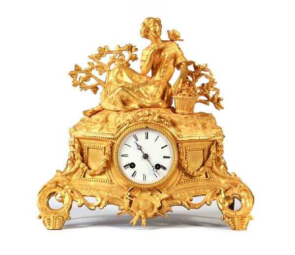 Appraisal: A French gilt metal figural mantel clock height in width