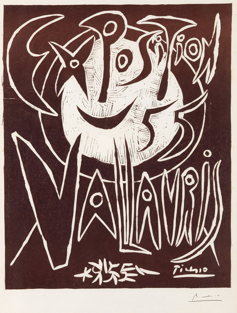 Appraisal: PABLO PICASSO Exposition Vallauris Linoleum cut printed in brown x