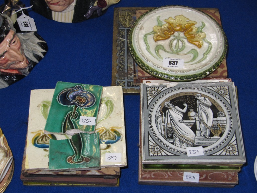 Appraisal: Sixteen assorted Victorian and Art Nouveau tiles to include Minton