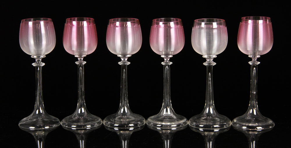 Appraisal: - Bohemian Glass Goblets Set of six threaded Bohemian glass