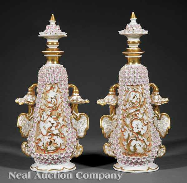 Appraisal: A Pair of Paris Porcelain Parfumiers th c with allover