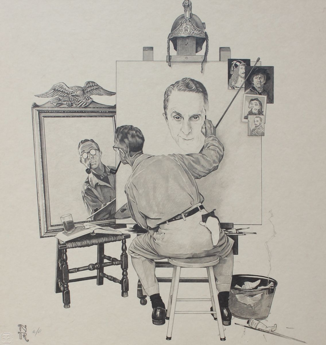 Appraisal: ROCKWELL Norman American - Self Portrait Scene Depicts Artist in