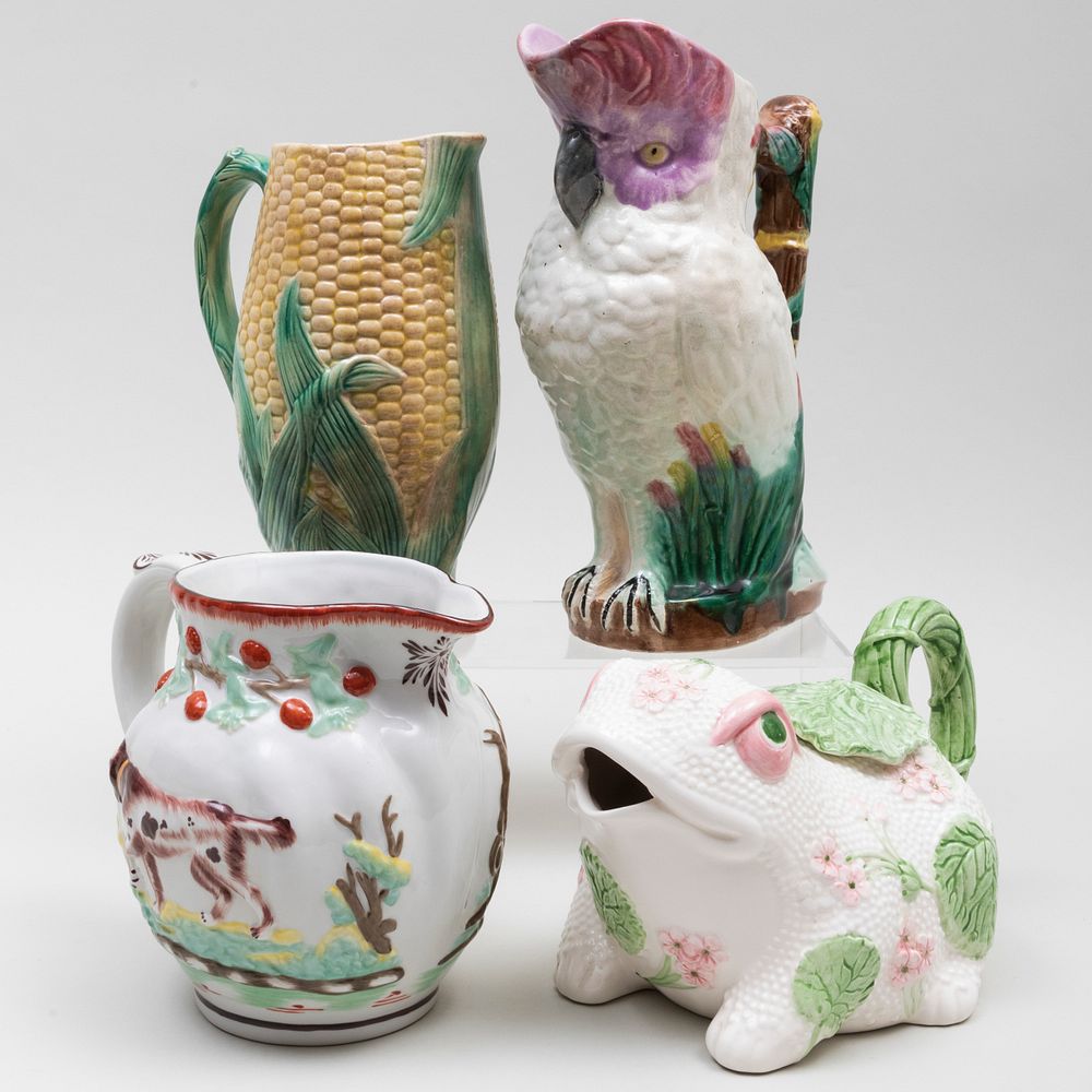 Appraisal: Group of Four Majolica and Ceramic Pitchers Comprising A majolica