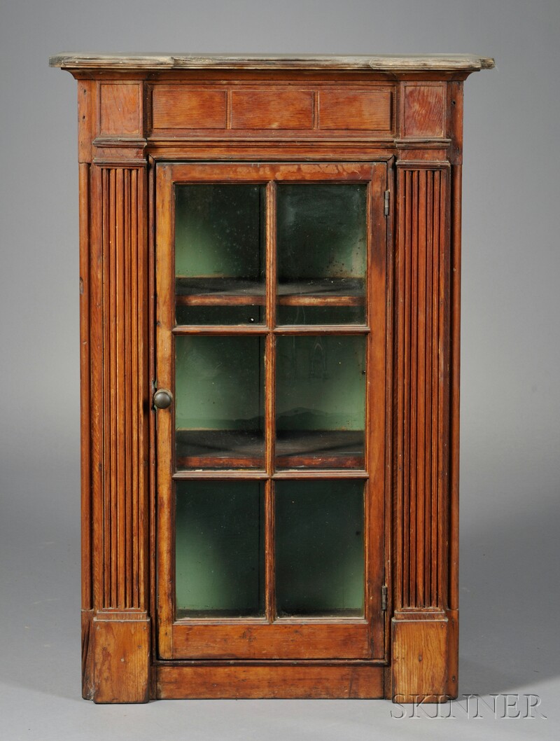 Appraisal: Federal Pine Glazed Architectural Wall Cupboard possibly Cape Cod Massachusetts