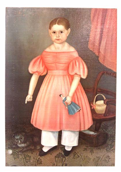 Appraisal: American School th centuryportrait of a girl in a pink