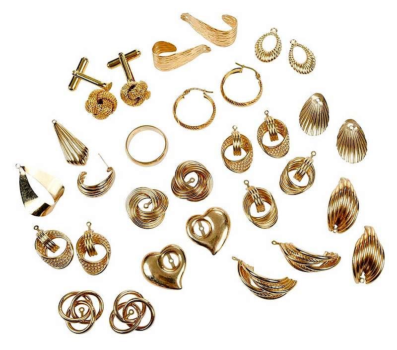 Appraisal: Group Assorted Gold Jewelry pairs of earring jackets all stamped