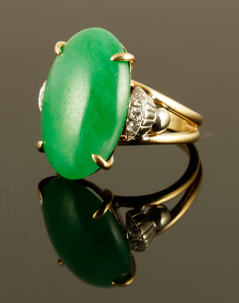 Appraisal: - K Diamond and Jade Ring K yellow gold diamond