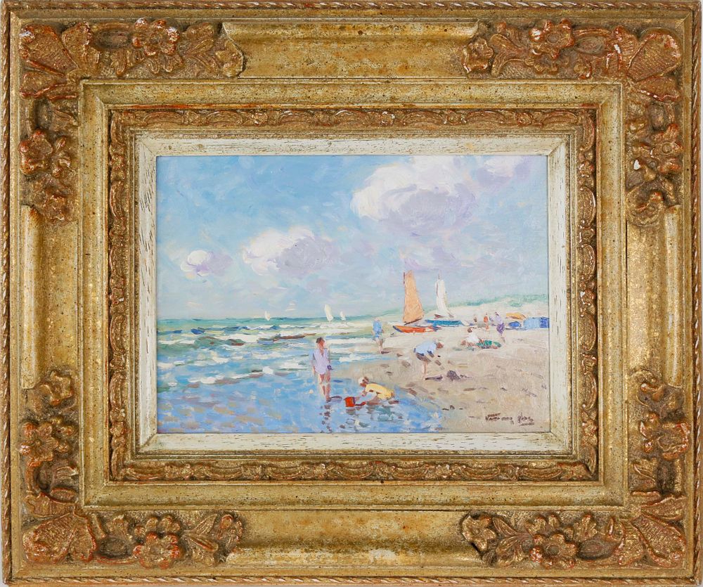 Appraisal: Nicolaas Niek Van der Plas Oil on Board Beach Scene