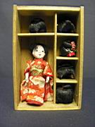 Appraisal: JAPANESE DOLL WITH WIGS Each wig is different style tiny