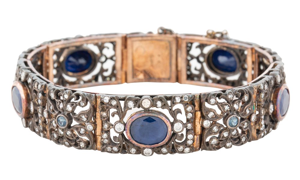 Appraisal: K BRACELET WITH DIAMONDS AND SAPPHIRE K BRACELET WITH DIAMONDS