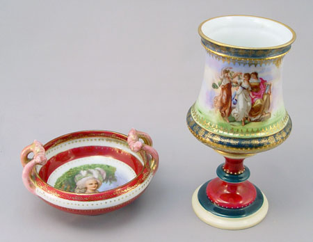 Appraisal: ROYAL VIENNA PORCELAIN pieces to include Vase on pedestal part