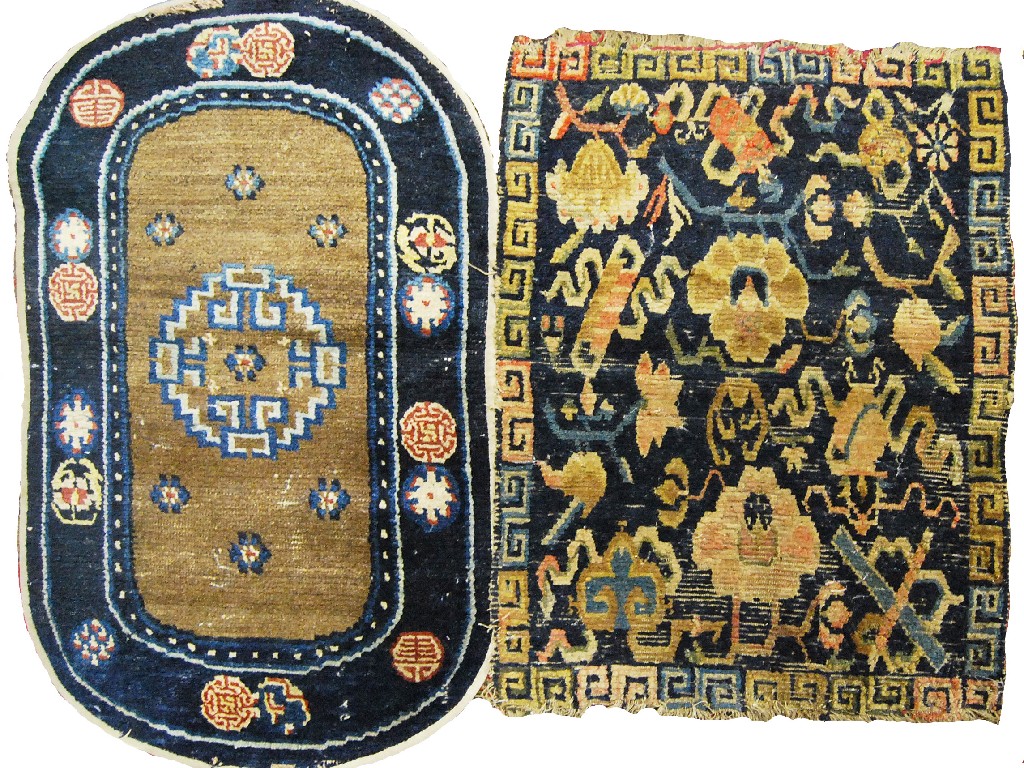 Appraisal: Tibetan small oval mat or saddle cover to w another