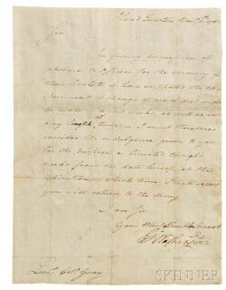 Appraisal: Washington George - Letter Signed Granting a Leave of Absence