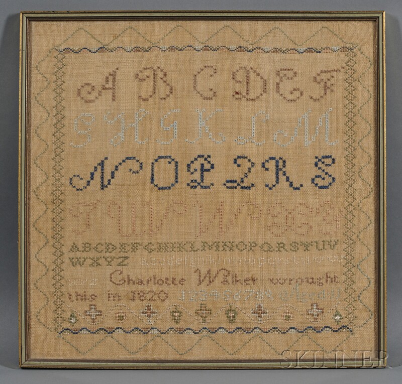 Appraisal: Needlework Sampler Charlotte Walker wrought this in Aged worked in