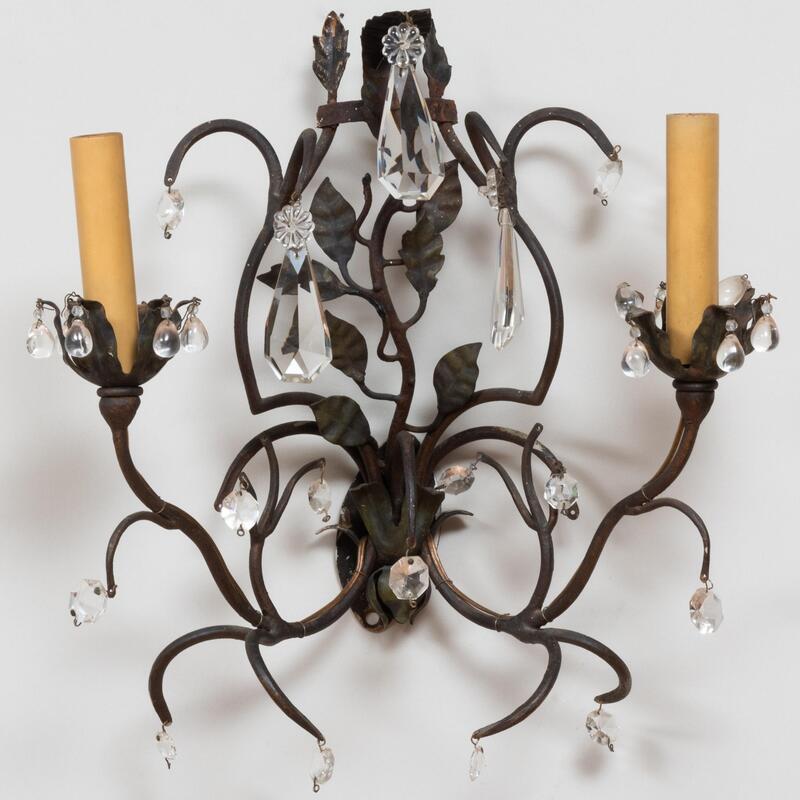 Appraisal: Set of Four Painted-Metal and Glass Flower-Form Two-Light Wall Sconces