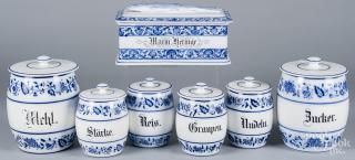 Appraisal: Six German blue and white porcelain spice canisters tallest -