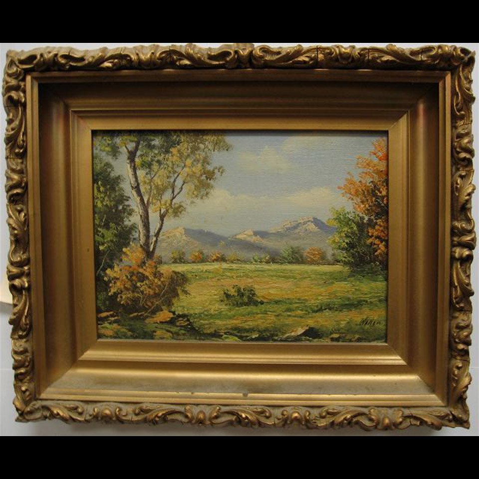 Appraisal: WALLER TH CENTURY SUMMER LANDSCAPE OIL ON CANVAS GLUED DOWN