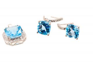 Appraisal: k Blue Topaz Diamond Pendant Earrings A k white gold