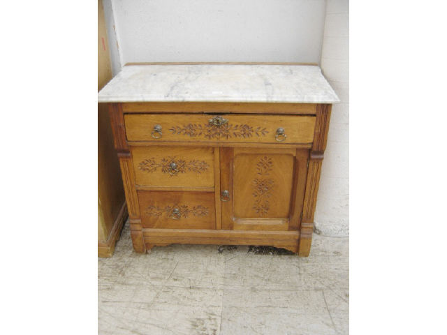 Appraisal: VICTORIAN SPOON CARVED MARBLE TOP WASHSTAND