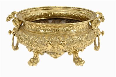 Appraisal: A late th century Dutch embossed brass oval jardiniere with