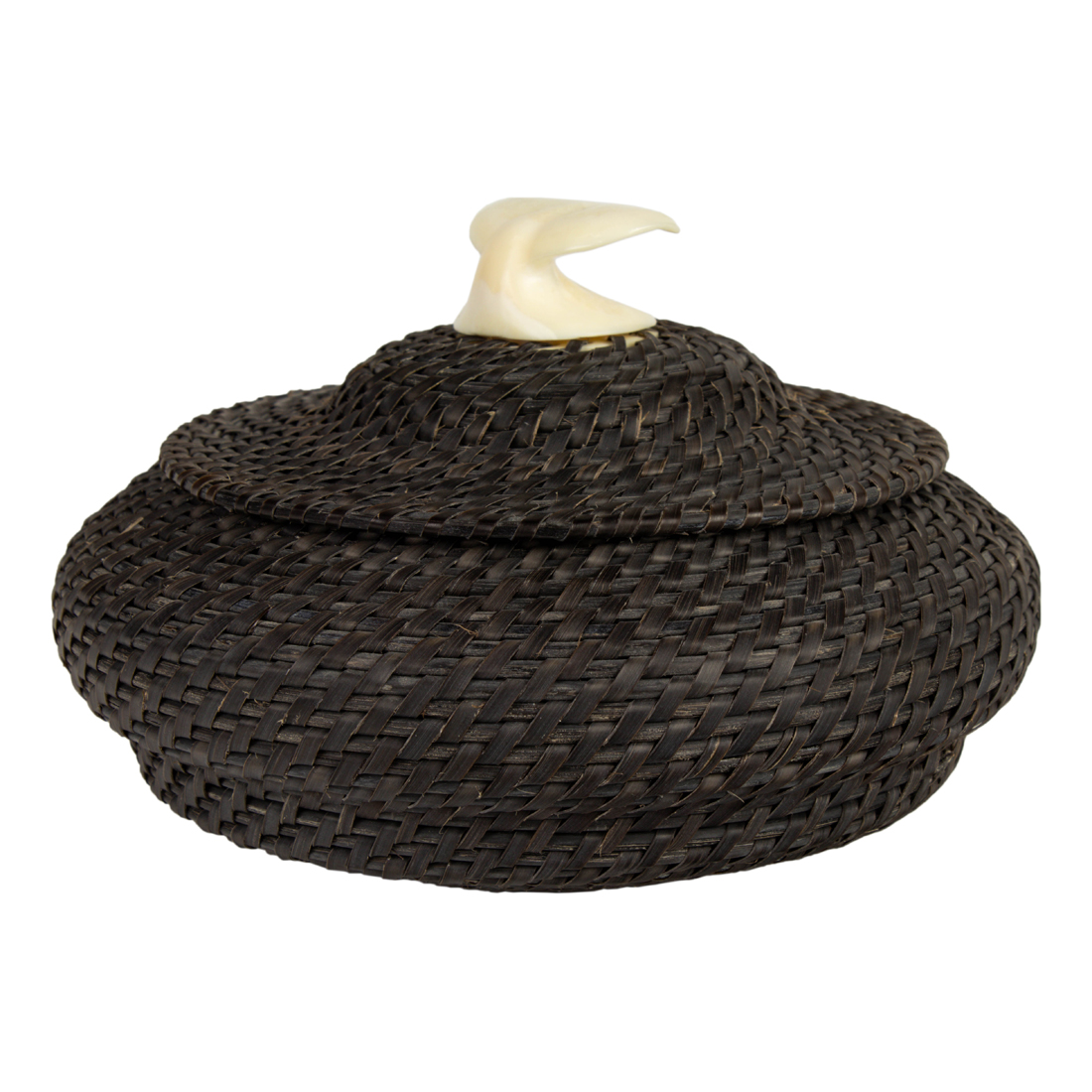 Appraisal: An Eskimo baleen basket fitted with whale fluke top signed